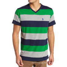 Camiseta de algodón con estampado de rayas personalizado de los hombres CVC